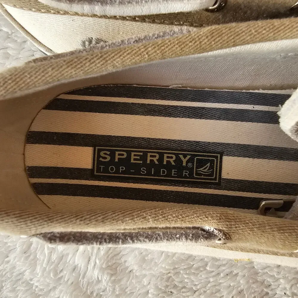 Sperry Top Sider Women's Seashells Bahama 2-Eye Lace Up Boat‎ Shoe Size 6M Beige